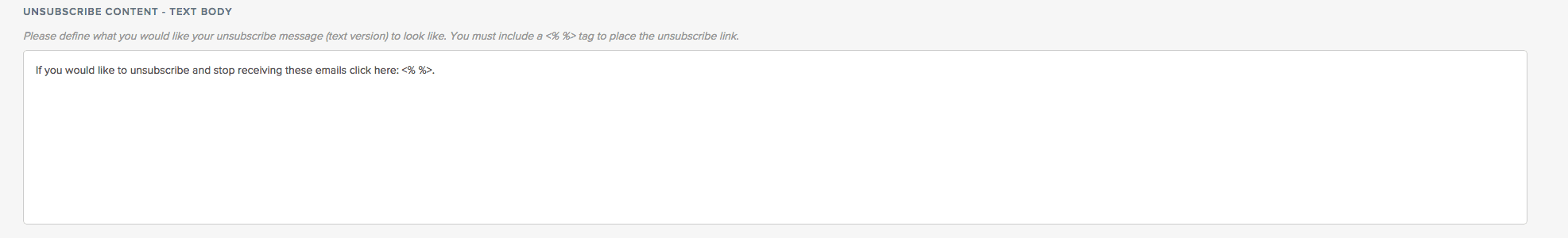 Unsubscribe message template with placeholder for link.