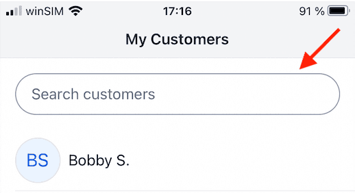 Search bar under 'My Customers' with a contact named Bobby S.