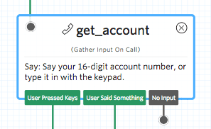 Get account widget prompts for 16-digit account number via voice or keypad input.