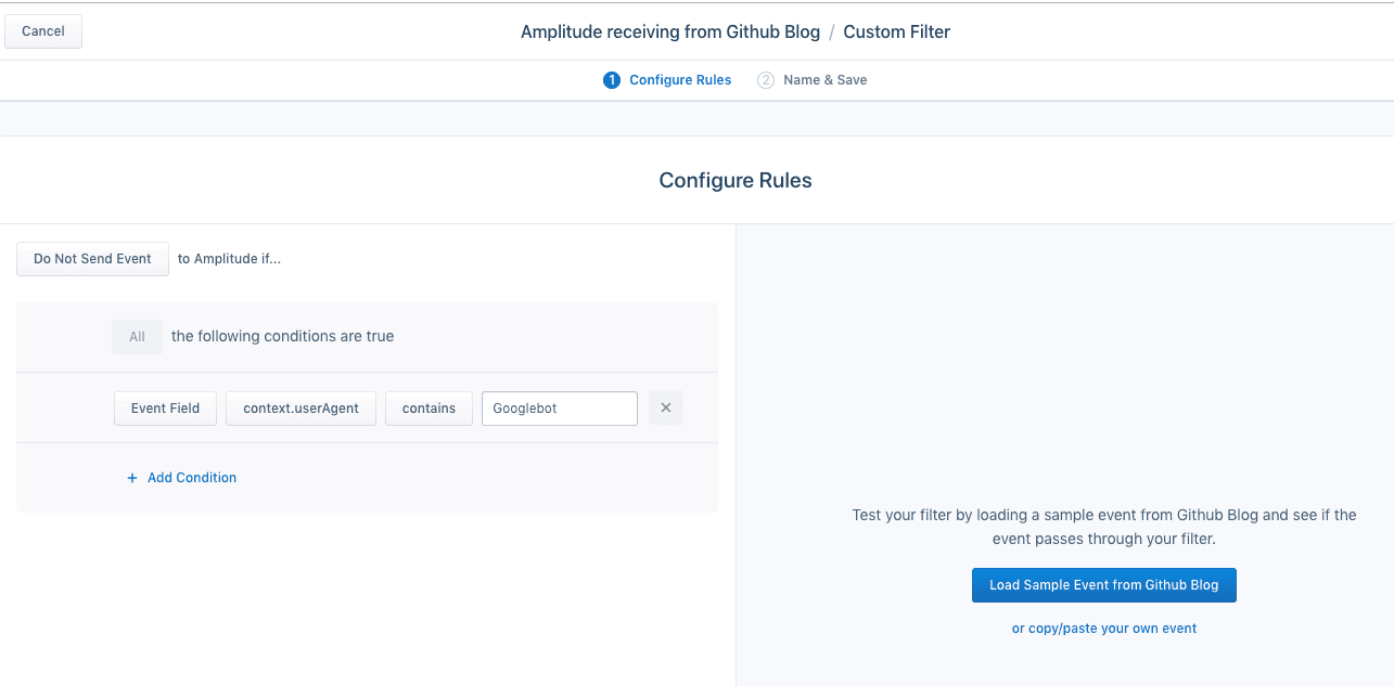 The Configure Rules page for destination filters.